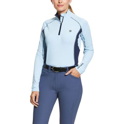 Baselayer Damskie Ariat Tri Factor 1/4 Zip Baselayer Niebieskie | PL-436811