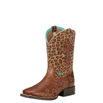 Buty Kowbojki Dziecięce Ariat Crossroads Brązowe Panterka | PL-389566