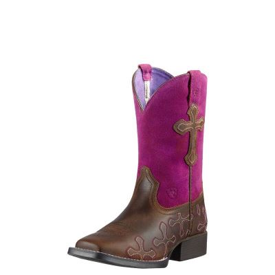 Buty Kowbojki Dziecięce Ariat Crossroads Brązowe Różowe | PL-696181