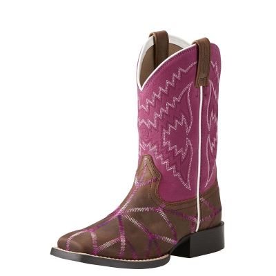 Buty Kowbojki Dziecięce Ariat Twisted Tycoon Brązowe Fioletowe Różowe | PL-882252