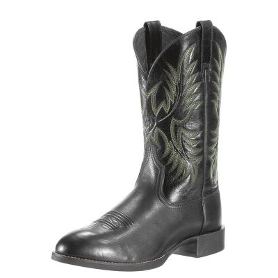 Buty Kowbojki Męskie Ariat Heritage Stockman Czarne Zielone | PL-779939