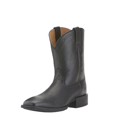 Buty Zachodnie Męskie Ariat Heritage Roper Szerokie Square Metalowym Czarne | PL-099284