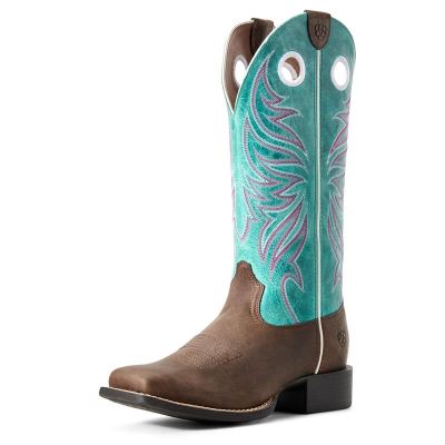 Buty Kowbojki Damskie Ariat Round Up Ryder Brązowe Niebieskie | PL-149034