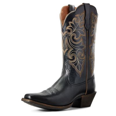 Buty Kowbojki Damskie Ariat Round Up Square Metalowym Czarne | PL-970604