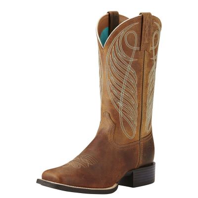 Buty Kowbojki Damskie Ariat Round Up Szerokie Square Metalowym Brązowe | PL-433384