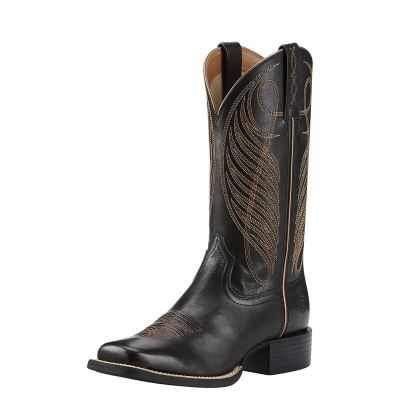 Buty Kowbojki Damskie Ariat Round Up Szerokie Square Metalowym Czarne | PL-645305