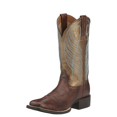 Buty Kowbojki Damskie Ariat Round Up Szerokie Square Metalowym Ciemny Brązowe | PL-742766