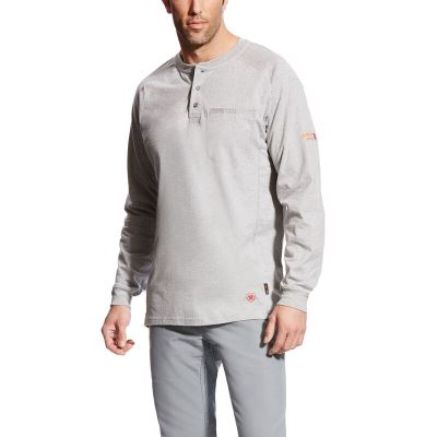 Henley Męskie Ariat FR Air Henley Ciemny Srebrne | PL-791407