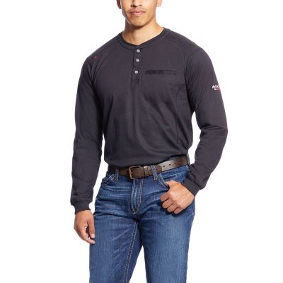 Henley Męskie Ariat FR Air Henley Czarne | PL-414458