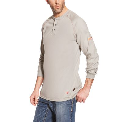 Henley Męskie Ariat FR Henley Top Srebrne | PL-914063