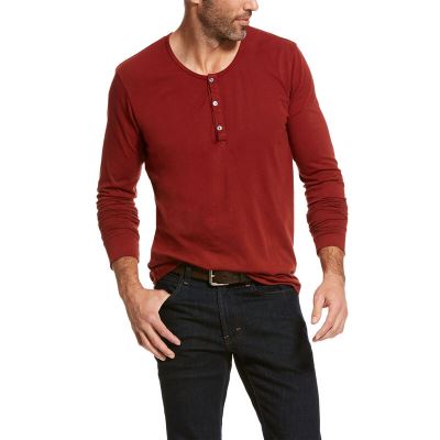 Henley Męskie Ariat Long Sleeve Henley Czerwone | PL-420922