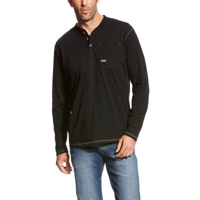 Henley Męskie Ariat Rebar Pocket Henley Top Czarne | PL-276555