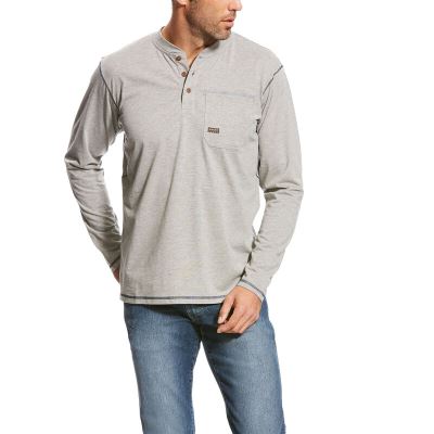 Henley Męskie Ariat Rebar Pocket Henley Top Szare | PL-672225