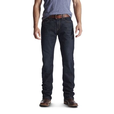 Jeansy Męskie Ariat TEKLow Rise, Bootscut Robocze Pants - Rebar Denim Ciemny Niebieskie | PL-152552