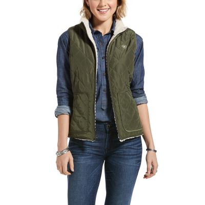 Kamizelki Damskie Ariat Reversible Dilon Vest Oliwkowe | PL-778450