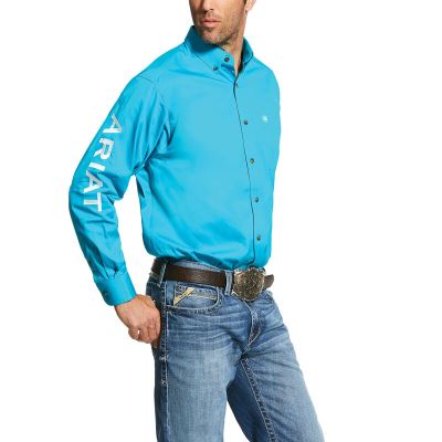 Koszule Męskie Ariat Team Logo Twill Klasyczne Fit Niebieskie | PL-136133