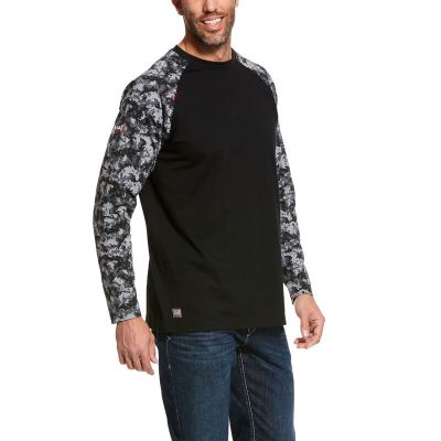 Koszulki Męskie Ariat FR Baseball Czarne Camo | PL-356861