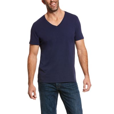 Koszulki Męskie Ariat Krótkie Sleeve V-neck Granatowe | PL-241699