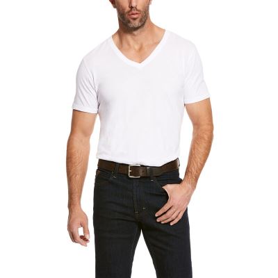 Koszulki Męskie Ariat Krótkie Sleeve V-neck Białe | PL-256082