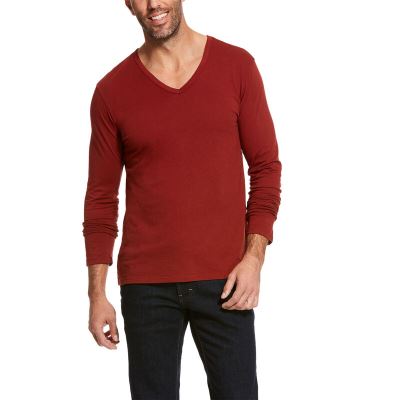 Koszulki Męskie Ariat Long Sleeve V-neck Czerwone | PL-460861