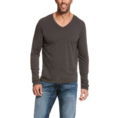 Koszulki Męskie Ariat Long Sleeve V-neck Ciemny Szare | PL-539912