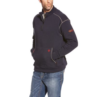 Kurtka Męskie Ariat FR Polartec Fleece 1/4 Zip Top Granatowe | PL-322244