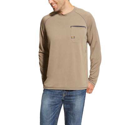 Najfatalniejszy Męskie Ariat Rebar Sunstopper Top Khaki | PL-661518