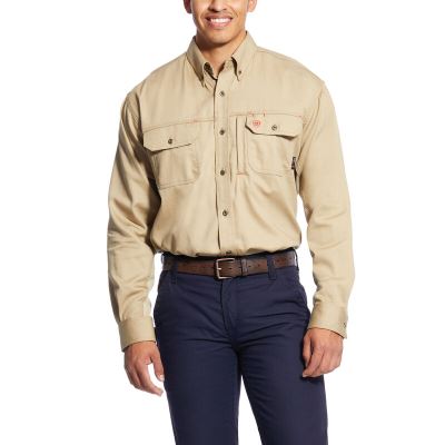 Koszula Robocza Męskie Ariat FR Solid Vent Shirts Khaki | PL-733581