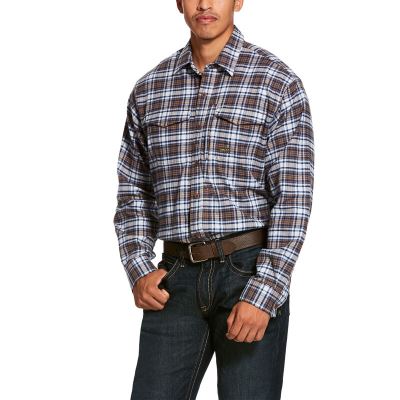 Koszula Robocza Męskie Ariat Rebar Flannel DuraStretch Brązowe Białe | PL-446930