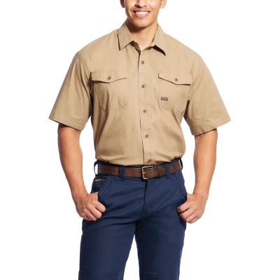 Koszula Robocza Męskie Ariat Rebar Made Tough DuraStretch Khaki | PL-336414