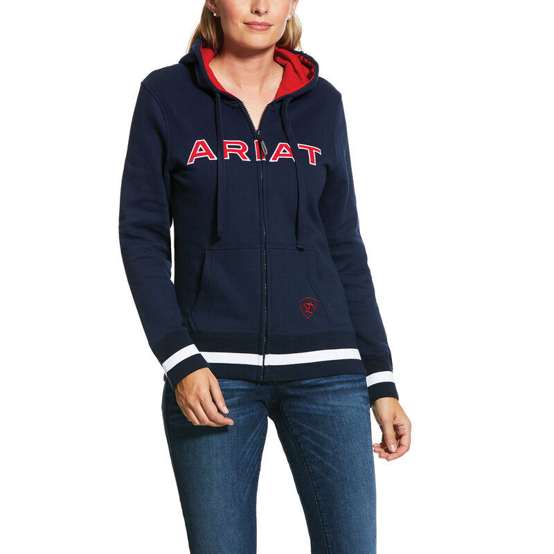 BluzyZKapturem Damskie Ariat Logo Full Zip Granatowe Czerwone | PL-975757