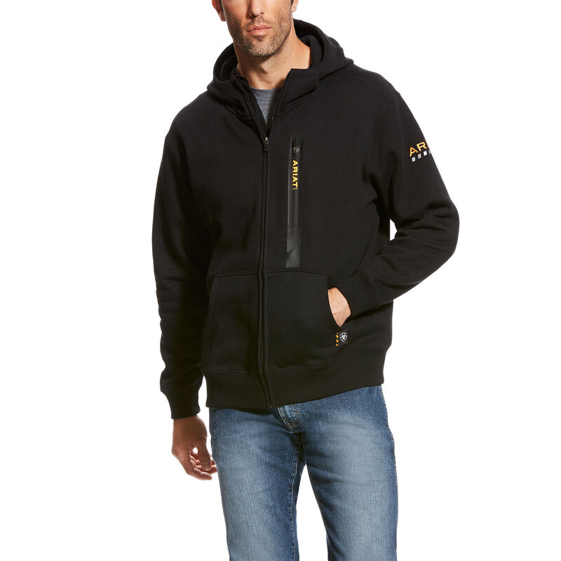 BluzyZKapturem Męskie Ariat Rebar Workman Full Zip Czarne | PL-279346