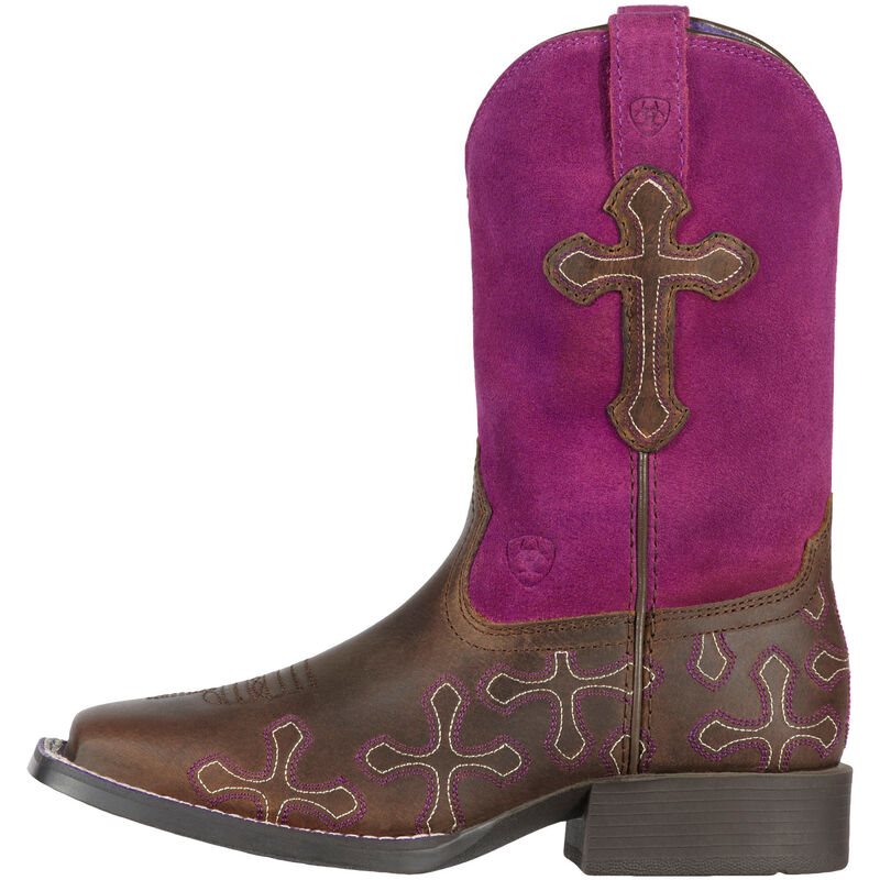 Buty Kowbojki Dziecięce Ariat Crossroads Cowboy Brązowe Różowe | PL-903648