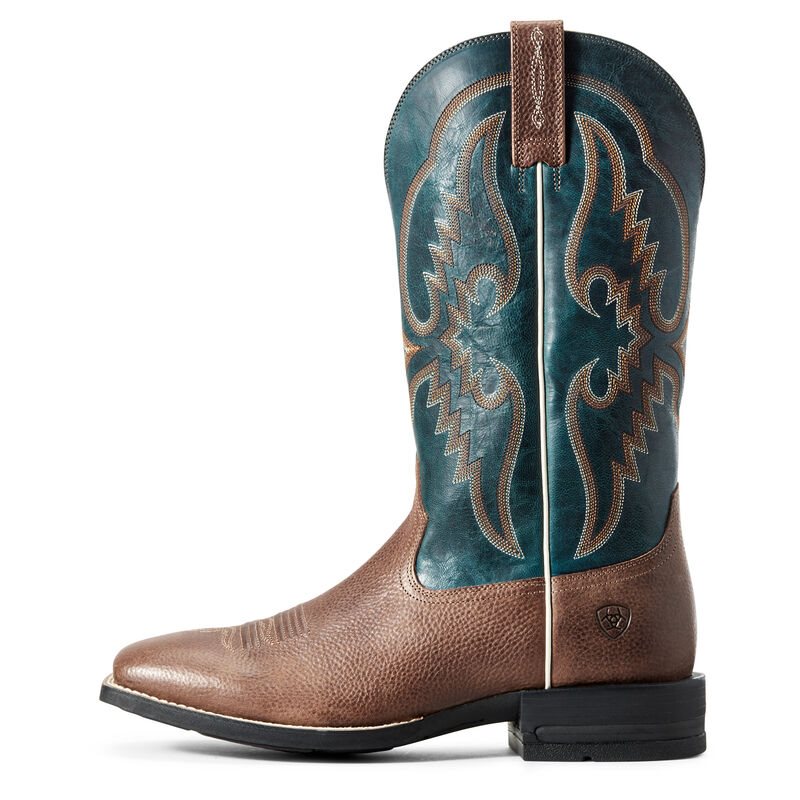 Buty Kowbojki Męskie Ariat Round Pen Brązowe Turkusowe | PL-393657