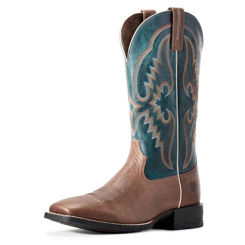 Buty Kowbojki Męskie Ariat Round Pen Brązowe Turkusowe | PL-393657