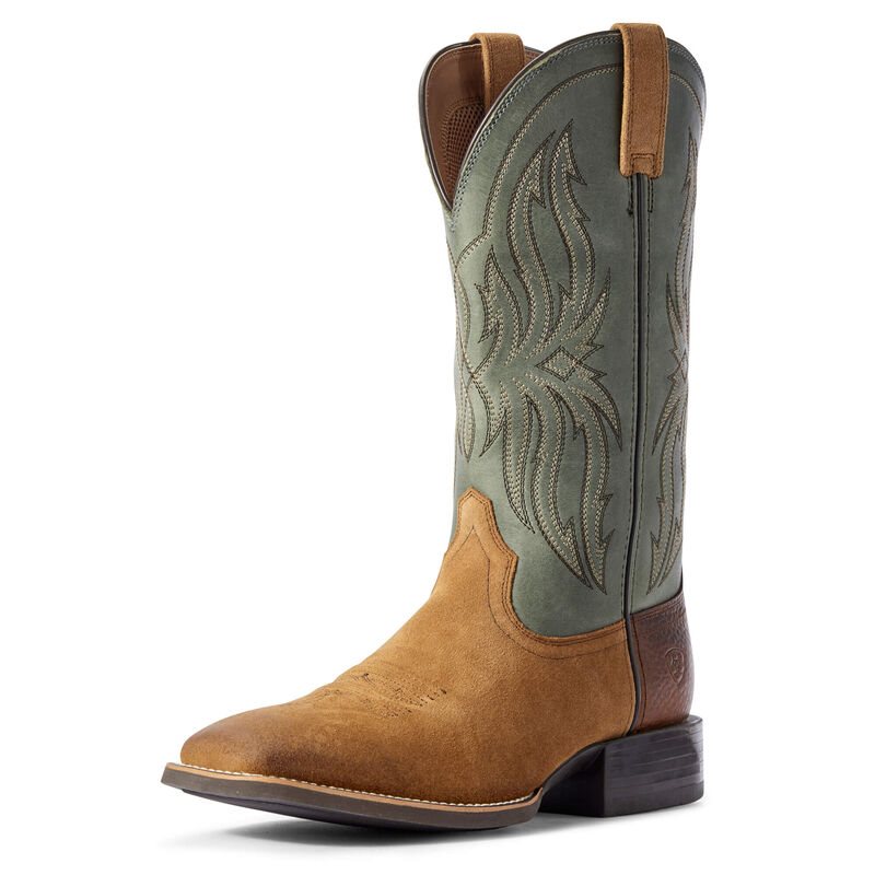 Buty Kowbojki Męskie Ariat Sportowe Rustler Brązowe Zielone | PL-354580