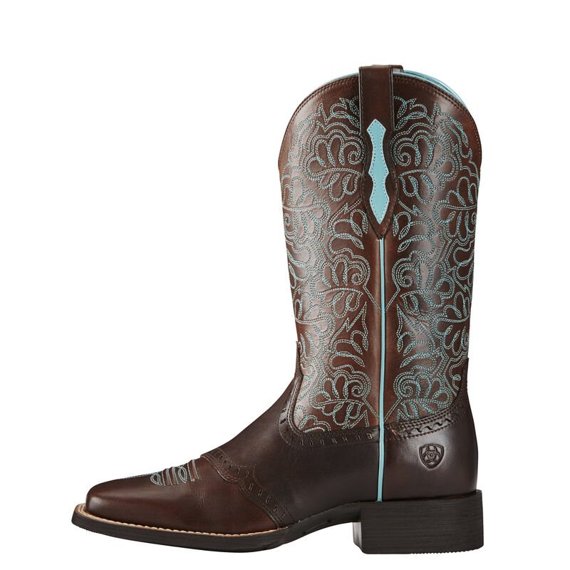 Buty Kowbojki Damskie Ariat Round Up Remuda Ciemny Brązowe | PL-888409