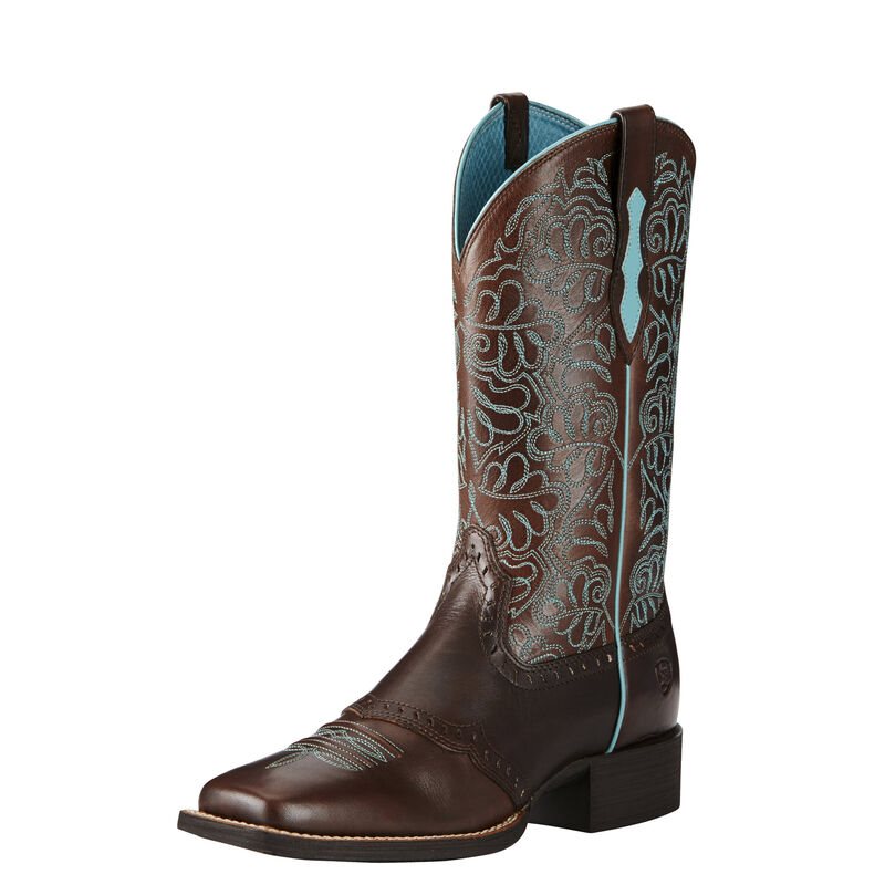 Buty Kowbojki Damskie Ariat Round Up Remuda Ciemny Brązowe | PL-888409