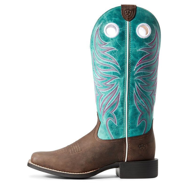 Buty Kowbojki Damskie Ariat Round Up Ryder Brązowe Niebieskie | PL-947953