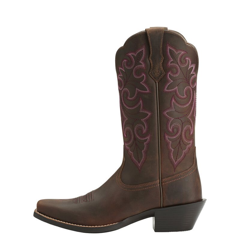 Buty Kowbojki Damskie Ariat Round Up Square Metalowym Brązowe | PL-320144