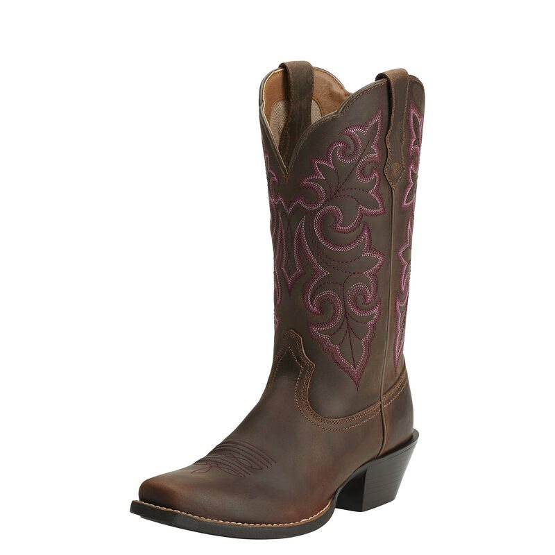 Buty Kowbojki Damskie Ariat Round Up Square Metalowym Brązowe | PL-320144