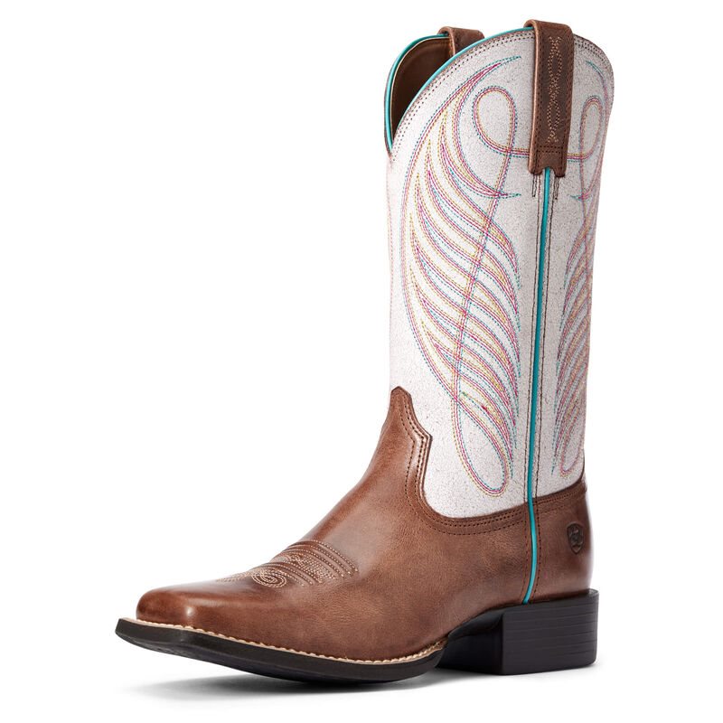 Buty Kowbojki Damskie Ariat Round Up Szerokie Square Metalowym Brązowe Różowe | PL-334320