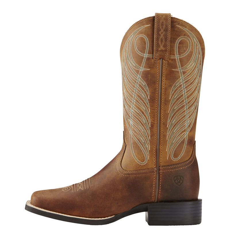 Buty Kowbojki Damskie Ariat Round Up Szerokie Square Metalowym Brązowe | PL-428504