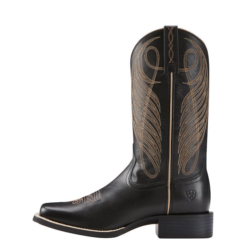 Buty Kowbojki Damskie Ariat Round Up Szerokie Square Metalowym Czarne | PL-645305