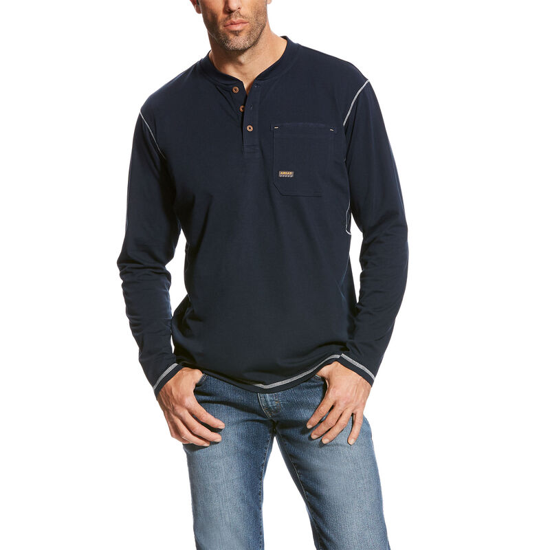 Henley Męskie Ariat Rebar Pocket Henley Top Granatowe | PL-353105