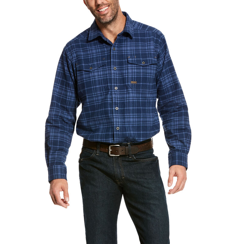 Koszule Męskie Ariat Rebar Heavyweight Flannel Klasyczne Fit Granatowe | PL-810320