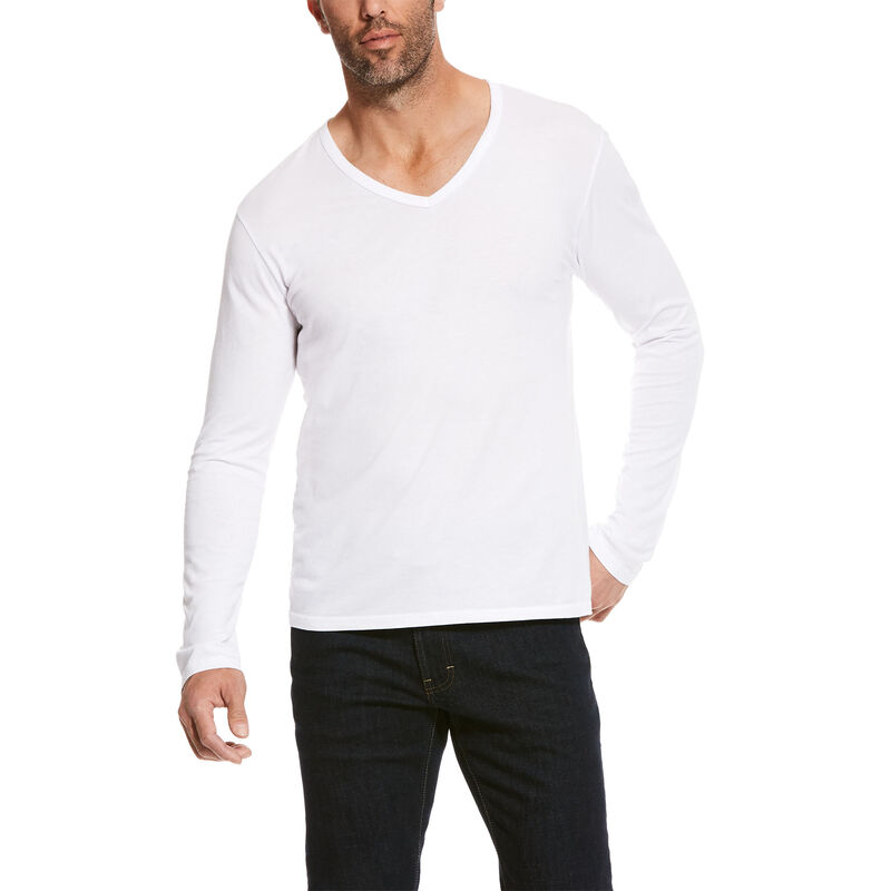 Koszulki Męskie Ariat Long Sleeve V-neck Białe | PL-128023