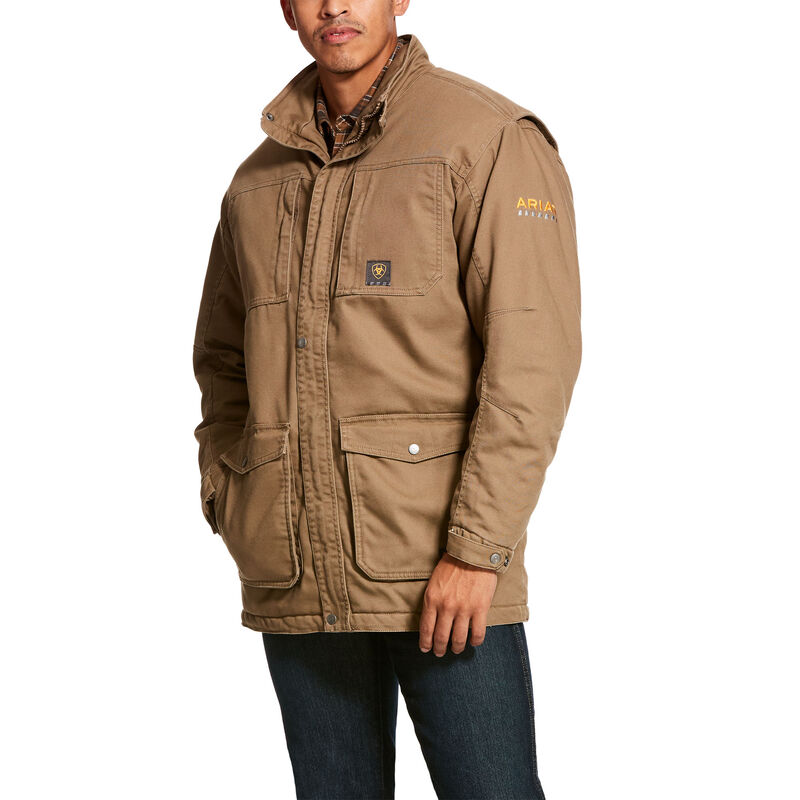 Kurtka Męskie Ariat Rebar Washed DuraCanvas Insulated Coat Khaki | PL-919794