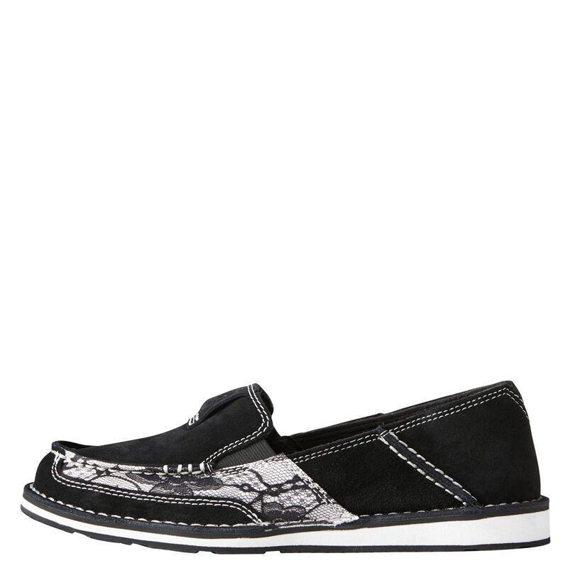 Loafersy Damskie Ariat Cruiser Western Czarne Białe | PL-432371