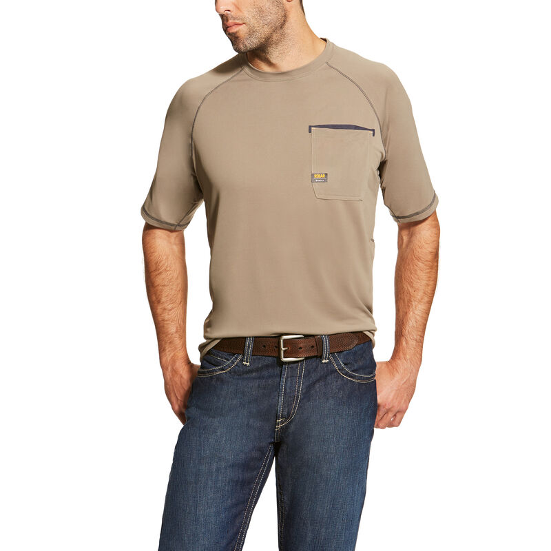 Najfatalniejszy Męskie Ariat Rebar Sunstopper Top Khaki | PL-023467